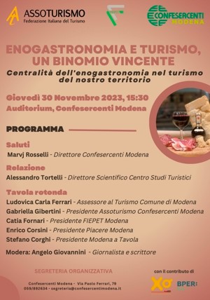 Confesercenti Modena, giovedì 30 novembre Enogastronomia e turismo: un binomio vincente